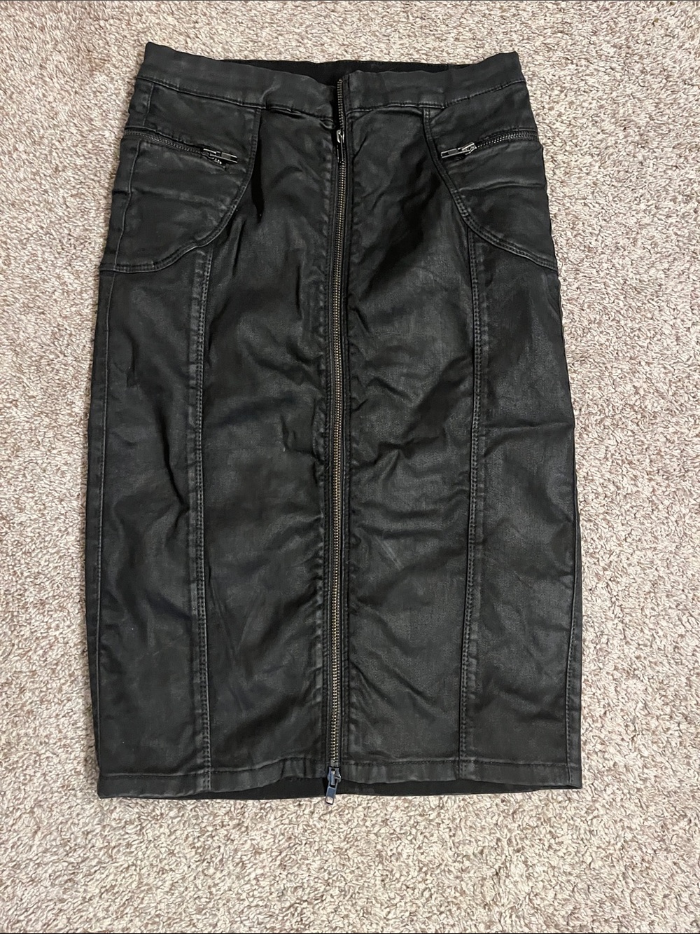 Blank NYC Black Coated Zip-Front Pencil Skirt
